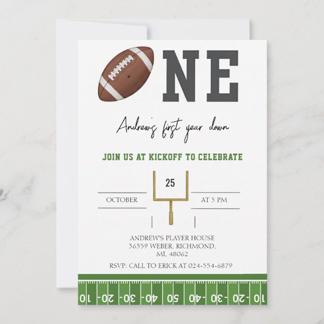Invitación Personalize First Year Down American Football  (Anverso)