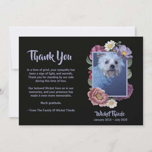 Invitación Personalize It! Floral Photo Pet Memorial Thank (Anverso)