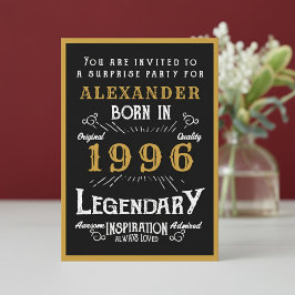 Invitación Personalized 30th Birthday 1996 Black Gold Legend