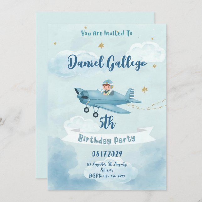 Invitación Personalized Airplane Boy Birthday Invitation (Anverso / Reverso)