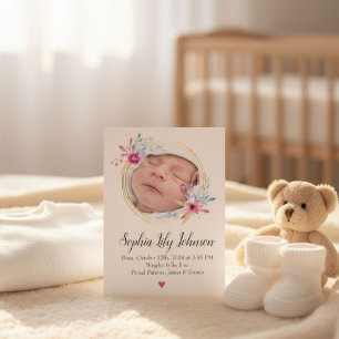 Invitación Personalized baby birth card - Welcome baby girl 