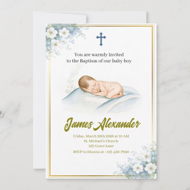 Invitación Personalized Baptism Ceremony Baby Boy  (Anverso)