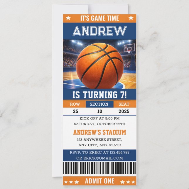 Invitación Personalized Basketball Game Ticket Birthday (Anverso)