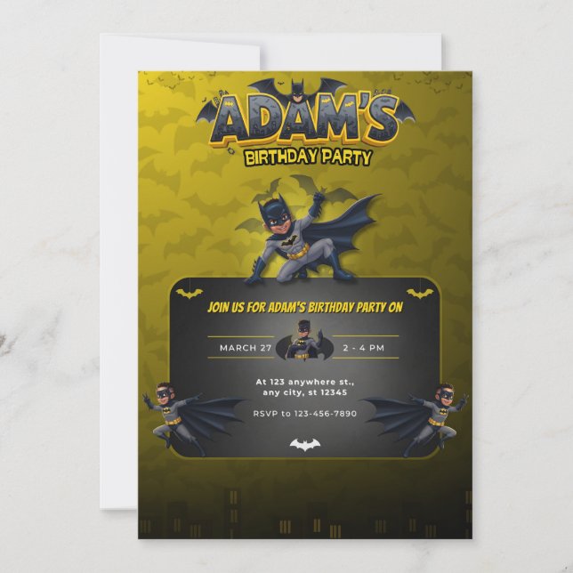 Invitación Personalized Batman Birthday Invitation  (Anverso)