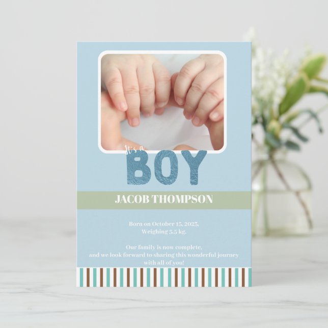 Invitación Personalized Birth Announcement Card (Anverso de pie)