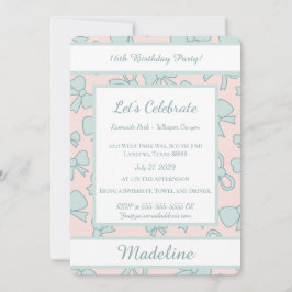 Invitación Personalized Birthday Blue Bow Sweet Invitation