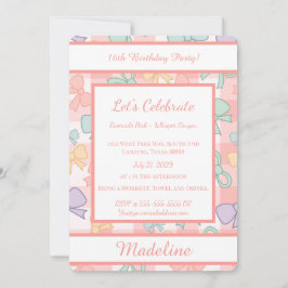 Invitación Personalized Birthday Bow Gingham Sweet Invitation