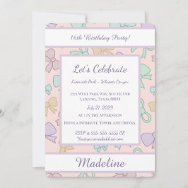 Invitación Personalized Birthday Bow Pastel Sweet Invitation