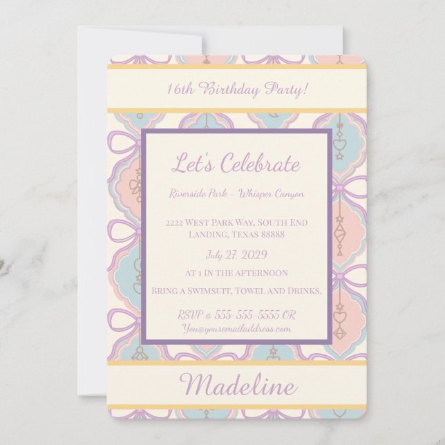 Invitación Personalized Birthday Bow Sweet Invitation Blush (Anverso)