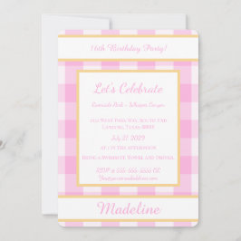 Invitación Personalized Birthday Gingham Pink Invitation