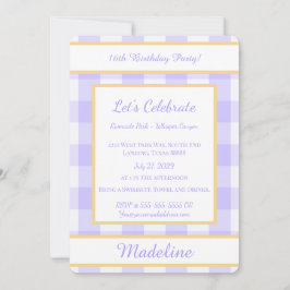 Invitación Personalized Birthday Gingham Purple Invitation