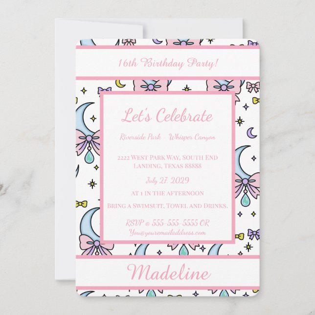 Invitación Personalized Birthday Pink Bow Sweet Invitation (Anverso)