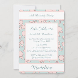 Invitación Personalized Birthday Pink Bow Sweet Invitation
