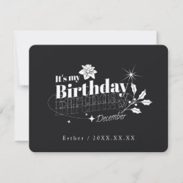 Invitación Personalized Black Quote Floral December Birthday