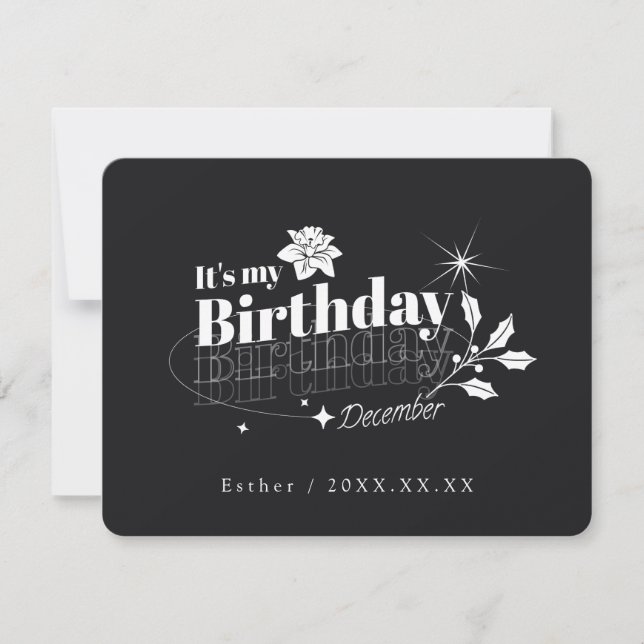 Invitación Personalized Black Quote Floral December Birthday (Anverso)