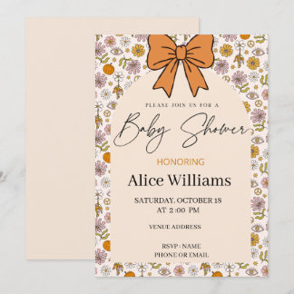 Invitación Personalized Boho Floral Bow Baby Shower Invite