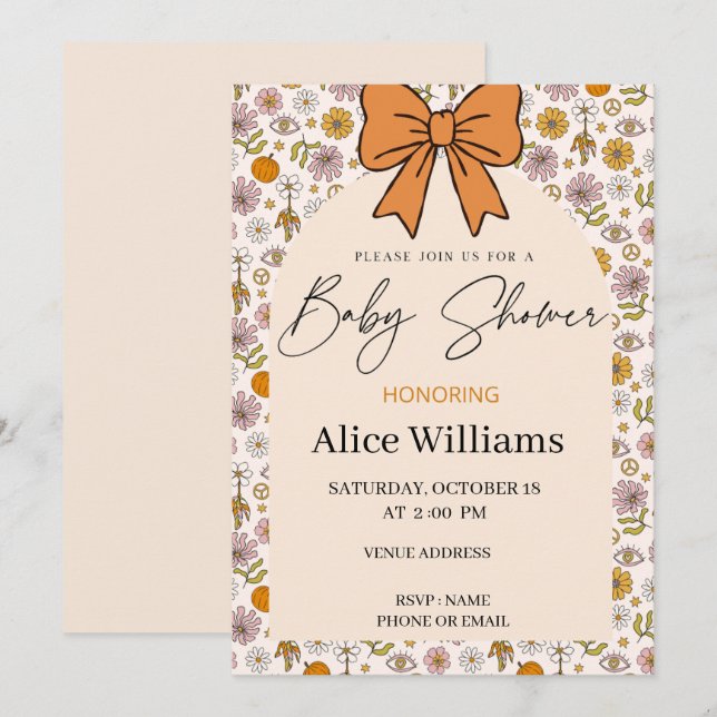 Invitación Personalized Boho Floral Bow Baby Shower Invite (Anverso / Reverso)