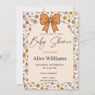 Invitación Personalized Boho Floral Bow Baby Shower Invite