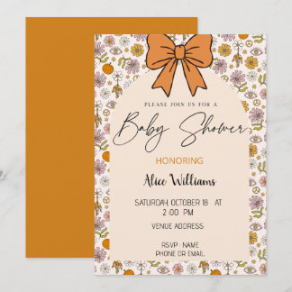Invitación Personalized Boho Floral Bow Baby Shower Invite
