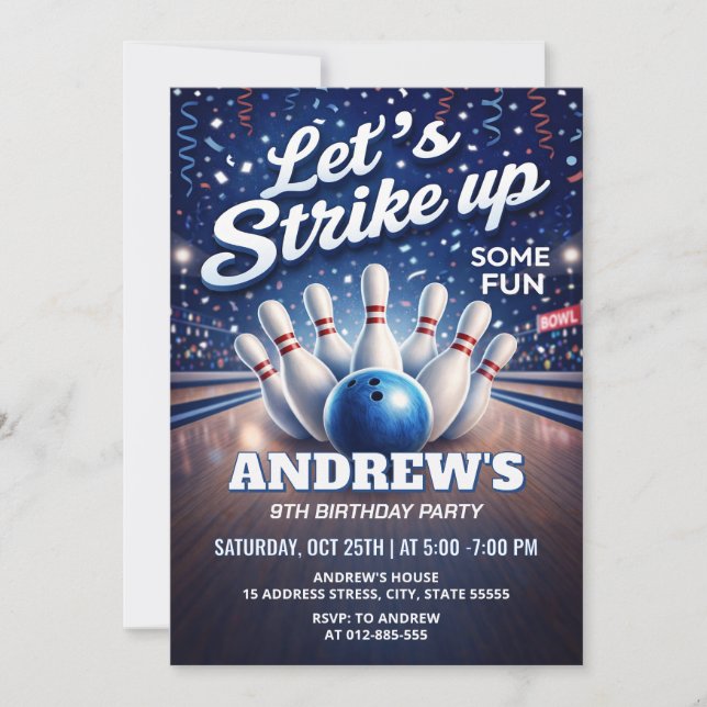 Invitación Personalized Bowling Let's Strike Up birthday (Anverso)