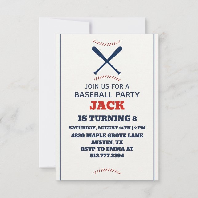 Invitación Personalized Boys Baseball Birthday Party (Anverso)