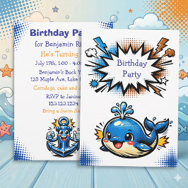 Invitación Personalized Boy's Nautical Whale Birthday Party