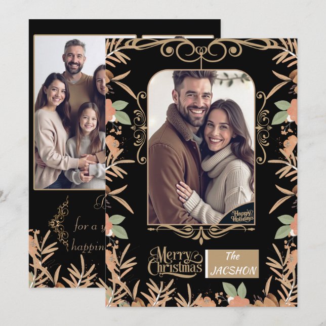 Invitación Personalized Christmas Card - Watercolor Floral  (Anverso / Reverso)