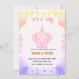Invitación Personalized Cute Elephant Pink Baby Shower