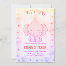 Personalized Cute Elephant Pink Baby Shower
