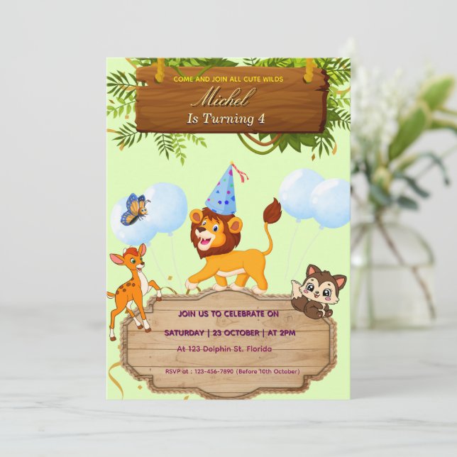 Invitación Personalized Cute Safari Birthday Party Invitation (Anverso de pie)