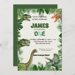 Invitación Personalized Dino 1st Birthday Invitation Suite