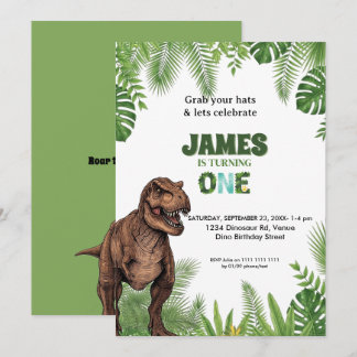 Invitación Personalized Dinosaur Jungle 1st Birthday Invite