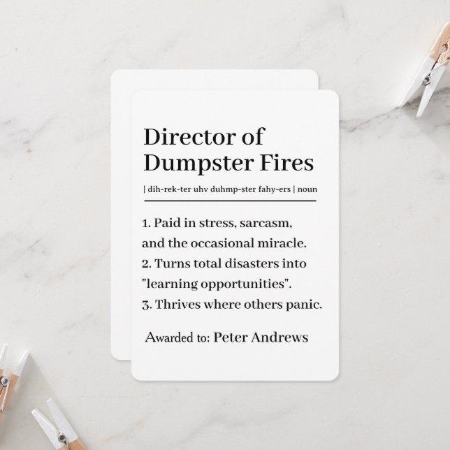 Invitación Personalized Director of Dumpster Fires Card (Anverso/Reverso In Situ)