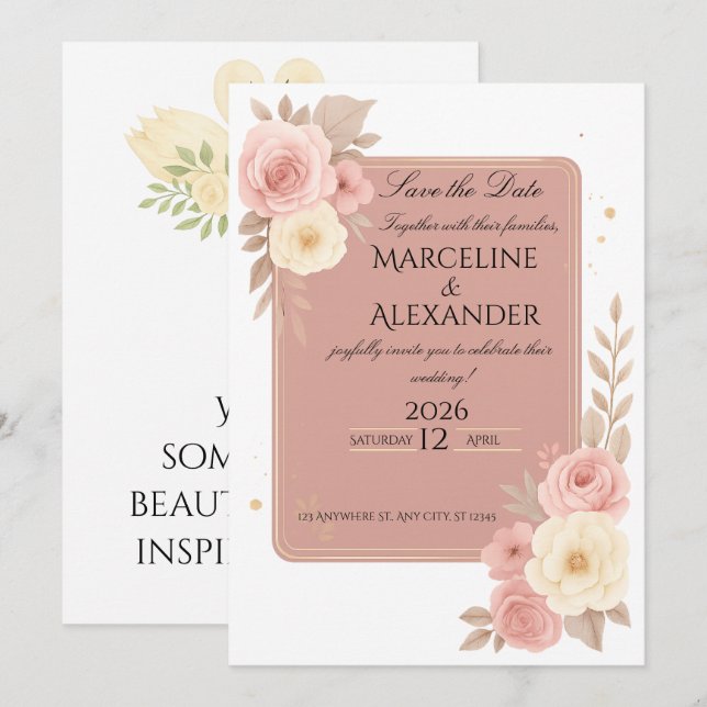 Invitación Personalized Dusty Rose Invitation (Anverso / Reverso)