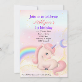 Invitación Personalized Elegant Pink Watercolour Unicorn