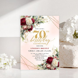 Invitación Personalized floral gold 70th birthday invite card