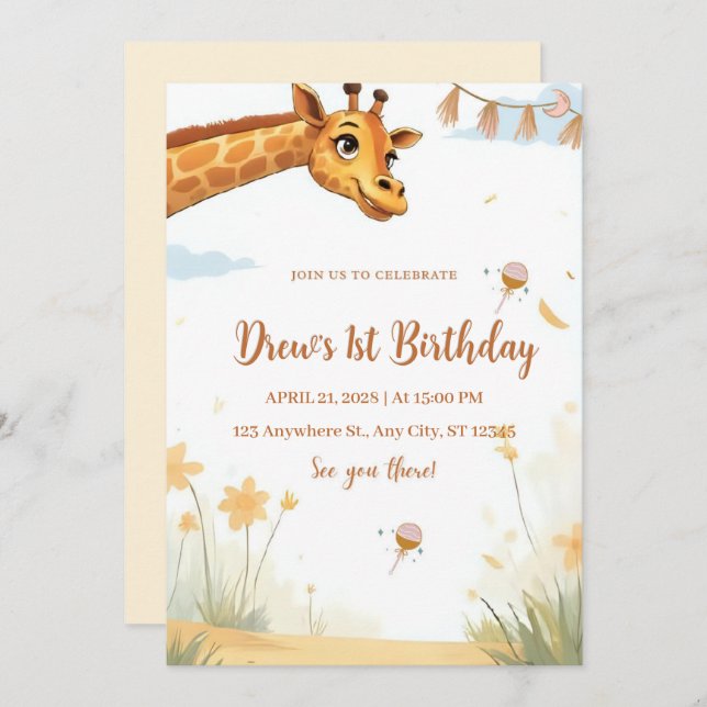 Invitación Personalized Giraffe Safari Birthday Invitation (Anverso / Reverso)