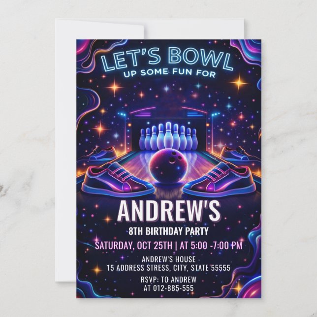 Invitación Personalized Glow bowling birthday invitation (Anverso)