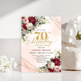 Invitación Personalized gold floral 70th birthday invite men