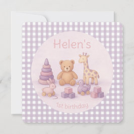 Invitación Personalized Lavender Gingham Birthday Invitation
