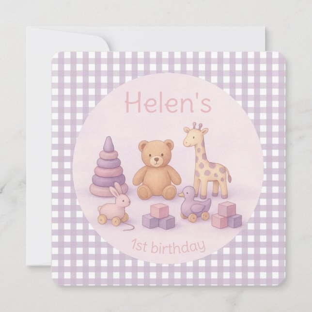 Invitación Personalized Lavender Gingham Birthday Invitation (Anverso)