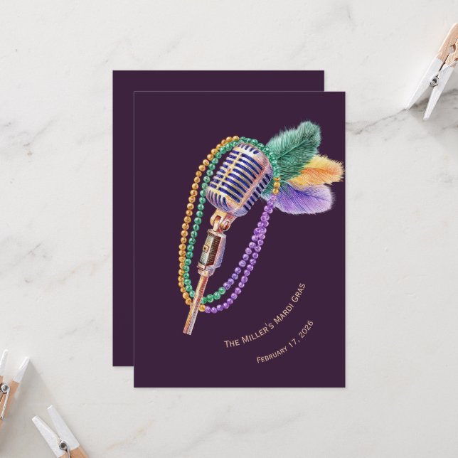 Invitación Personalized Mardi Gras Jazz Party Invitation (Anverso/Reverso In Situ)