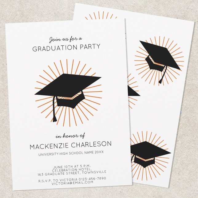 Invitación Personalized Minimalist Graduation Cap Party (Modern personalized graduation party invitation)