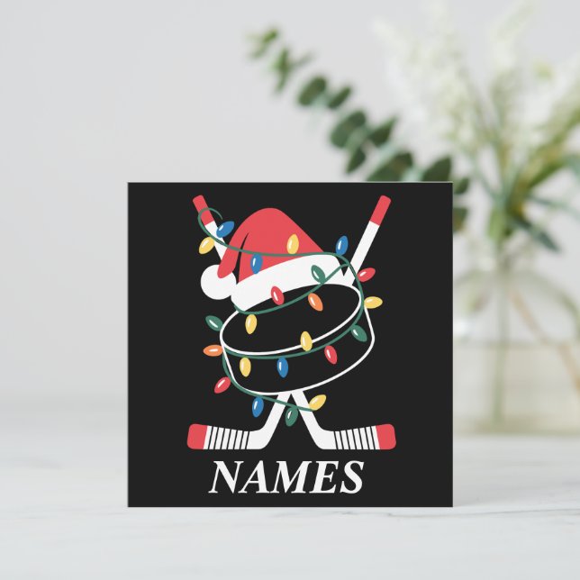 Invitación Personalized Name Christmas Hockey Xmas Santa Hat (Anverso de pie)