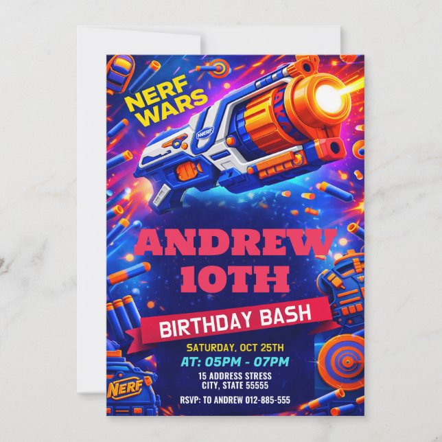 Invitación Personalized Nerf Birthday for kids Invitation (Anverso)