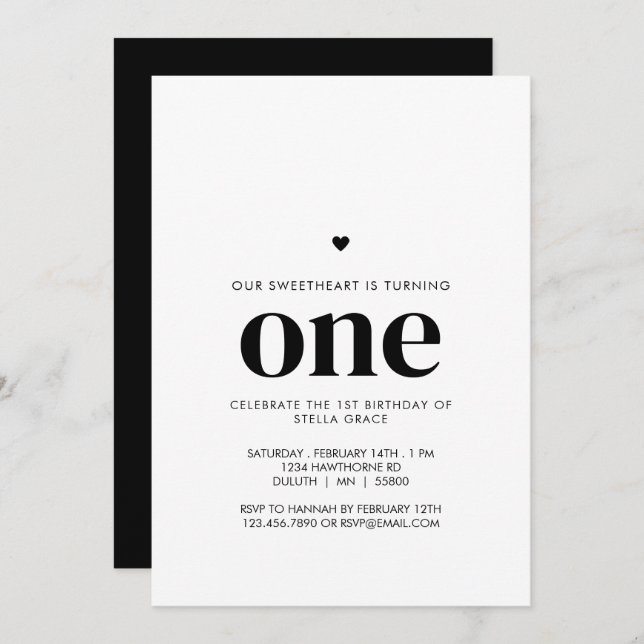 Invitación Personalized One Sweetheart First Birthday (Anverso / Reverso)