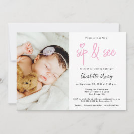 Invitación Personalized Photo Sip and See Baby Girl Shower