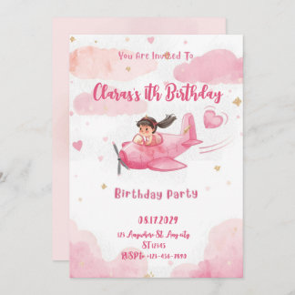Invitación Personalized Pink Airplane Girl Birthday Invitatio