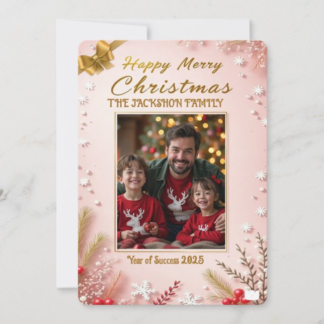 Invitación Personalized Pink Christmas Card with Elegant (Anverso)