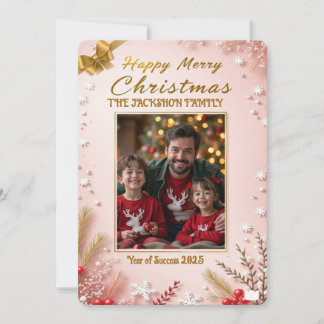 Invitación Personalized Pink Christmas Card with Elegant